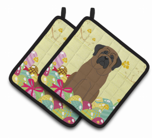 Bullmastiff Easter Eggs Dog Pair of Potholders