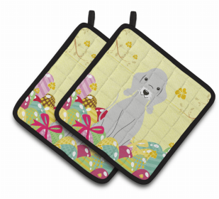 Bedlington Terrier - Blue Easter Eggs Dog Pair of Potholders