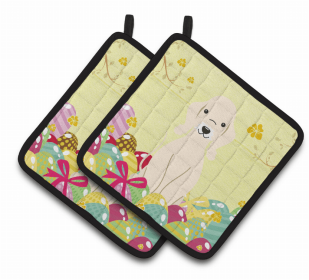 Bedlington Terrier - Sandy Easter Eggs Dog Pair of Potholders