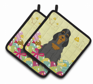 Cocker Spaniel - Black and Tan Easter Eggs Dog Pair of Potholders