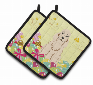 Cocker Spaniel - Buff Easter Eggs Dog Pair of Potholders