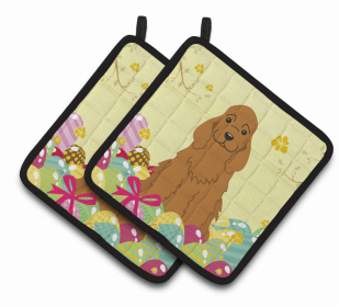 Cocker Spaniel - Red Easter Eggs Dog Pair of Potholders