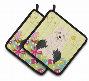 Old English Sheepdog Easter Eggs Dog Pair of Potholders