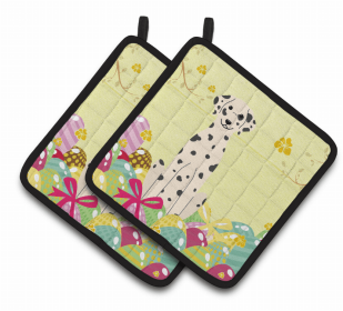 Dalmatian Easter Eggs Dog Pair of Potholders