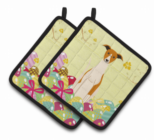 Whippet Easter Eggs Dog Pair of Potholders