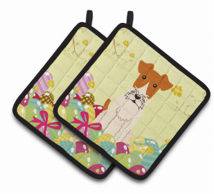 Wire Hair Fox Terrier Easter Eggs Dog Pair of Potholders