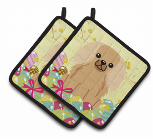 Pekingese - Fawn Easter Eggs Dog Pair of Potholders