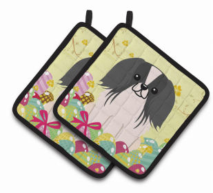 Pekingese - Black and White Easter Eggs Dog Pair of Potholders