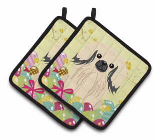 Pekingese - Cream Easter Eggs Dog Pair of Potholders