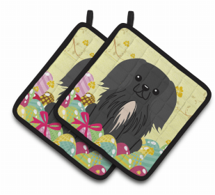 Pekingese - Black Easter Eggs Dog Pair of Potholders