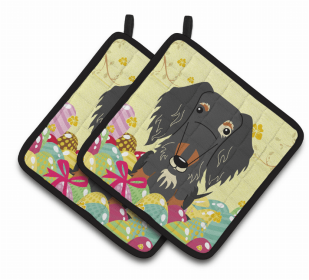 Dachshund - Wire - Dapple Easter Eggs Dog Pair of Potholders