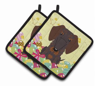 Dachshund - Wire - Chocolate Easter Eggs Dog Pair of Potholders