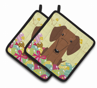 Dachshund - Red Easter Eggs Dog Pair of Potholders