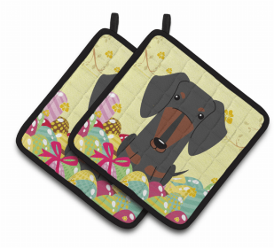 Dachshund - Black and Tan Easter Eggs Dog Pair of Potholders