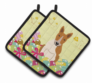 Bull Terrier - Red and White Easter Eggs Dog Pair of Potholders