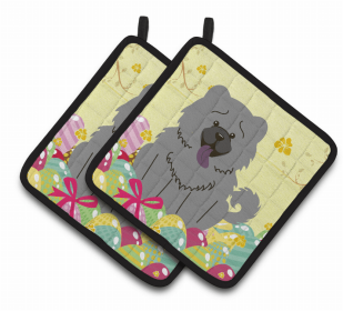 Chow Chow - Blue Easter Eggs Dog Pair of Potholders