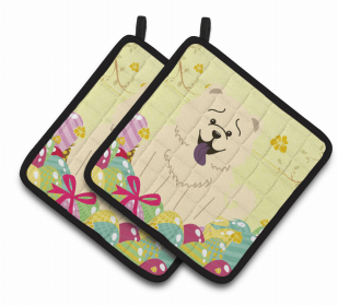 Chow Chow - White Easter Eggs Dog Pair of Potholders