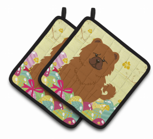 Chow Chow - Red Easter Eggs Dog Pair of Potholders