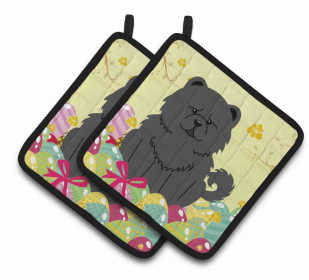 Chow Chow - Black Easter Eggs Dog Pair of Potholders