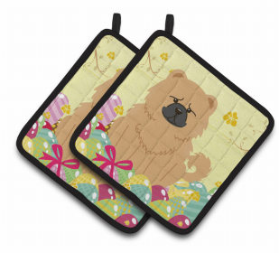 Chow Chow - Cream Easter Eggs Dog Pair of Potholders