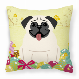 Pug - Cream Easter Eggs Design Dog Art Fabric Decorative Pillow