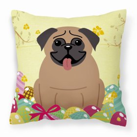 Pug - Dark Brown Easter Eggs Design Dog Art Fabric Decorative Pillow