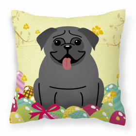 Pug - Black Easter Eggs Design Dog Art Fabric Decorative Pillow