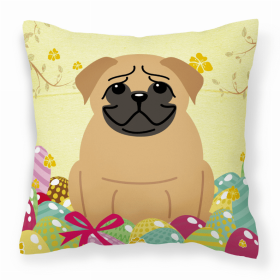 Pug - Brown Easter Eggs Design Dog Art Fabric Decorative Pillow