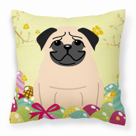 Pug - Fawn Easter Eggs Design Dog Art Fabric Decorative Pillow