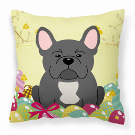 French Bulldog - Black Easter Eggs Design Dog Art Fabric Decorative Pillow