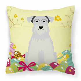 Miniature Schnauzer - White - Easter Eggs Design Dog Art Fabric Decorative Pillow