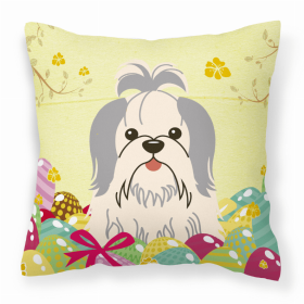 Shih Tzu - Silver and White Easter Eggs Design Dog Art Fabric Decorative Pillow