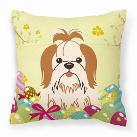 Shih Tzu - Red and White Easter Eggs Design Dog Art Fabric Decorative Pillow