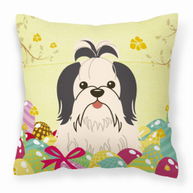 Shih Tzu - Black and White Easter Eggs Design Dog Art Fabric Decorative Pillow