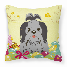 Shih Tzu - Black and Silver Easter Eggs Design Dog Art Fabric Decorative Pillow