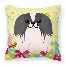 Pekingese - Black and White Easter Eggs Design Dog Art Fabric Decorative Pillow