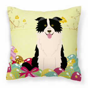 Border Collie - Black and White Easter Eggs Design Dog Art Fabric Decorative Pillow