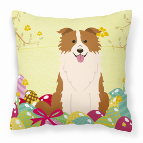 Border Collie - Red and White Easter Eggs Design Dog Art Fabric Decorative Pillow