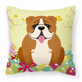 Bulldog - Red and White Easter Eggs Design Dog Art Fabric Decorative Pillow