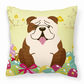 Bulldog - Brindle and White Easter Eggs Design Dog Art Fabric Decorative Pillow