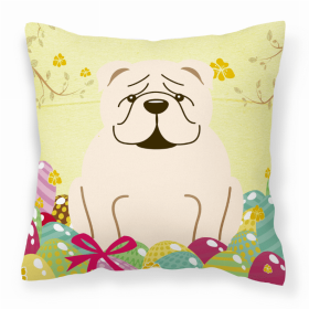 Bulldog - White Easter Eggs Design Dog Art Fabric Decorative Pillow