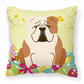 Bulldog - Fawn and White Easter Eggs Design Dog Art Fabric Decorative Pillow