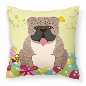 Bulldog - Grey Brindle Easter Eggs Design Dog Art Fabric Decorative Pillow