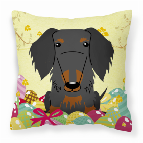 Dachshund - Wire - Black and Tan Easter Eggs Design Dog Art Fabric Decorative Pillow