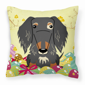 Dachshund - Wire - Dapple Easter Eggs Design Dog Art Fabric Decorative Pillow