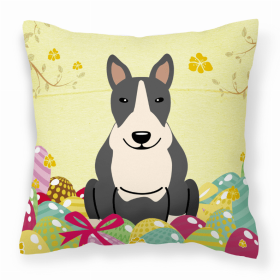 Bull Terrier - Black and White Easter Eggs Design Dog Art Fabric Decorative Pillow