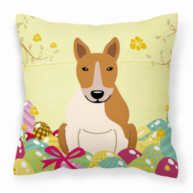 Bull Terrier - Red and White Easter Eggs Design Dog Art Fabric Decorative Pillow