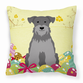 Miniature Schnauzer - Black and Silver - Easter Eggs Fabric Decorative Pillow