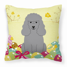 Poodle - Silver Easter Eggs With Dog Fabric Decorative Pillow