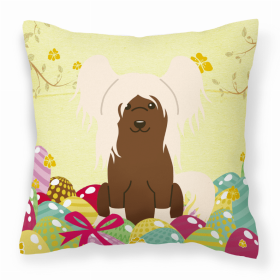 Chinese Crested - Cream Easter Eggs with Dog Fabric Decorative Pillow